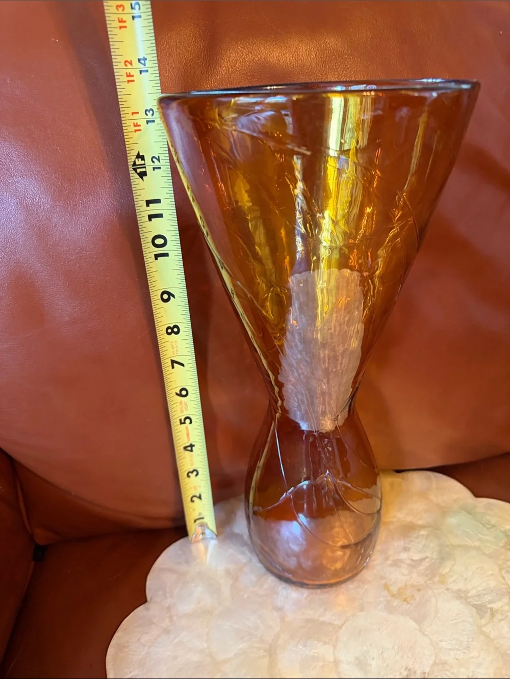 Vintage MCM Amber Glass Decorative Vase - Elegant Home Accent